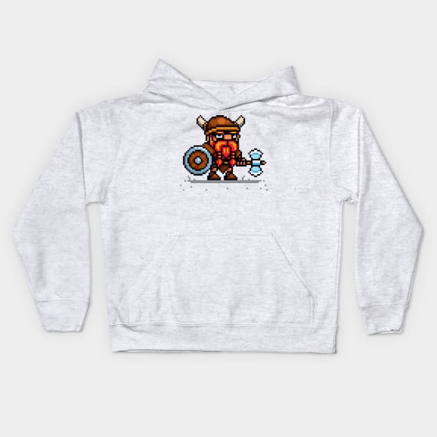 Chibi Viking pixel art Kids Hoodie by PXLFLX